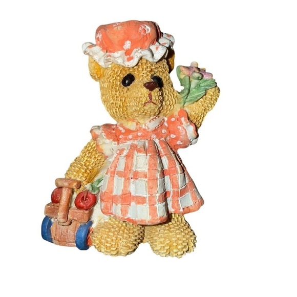 Cherished Teddies Jackets & Blazers - Cherished Teddies Vintage Teddy Bear Figurine Picnic‎ Basket Apples Flowers